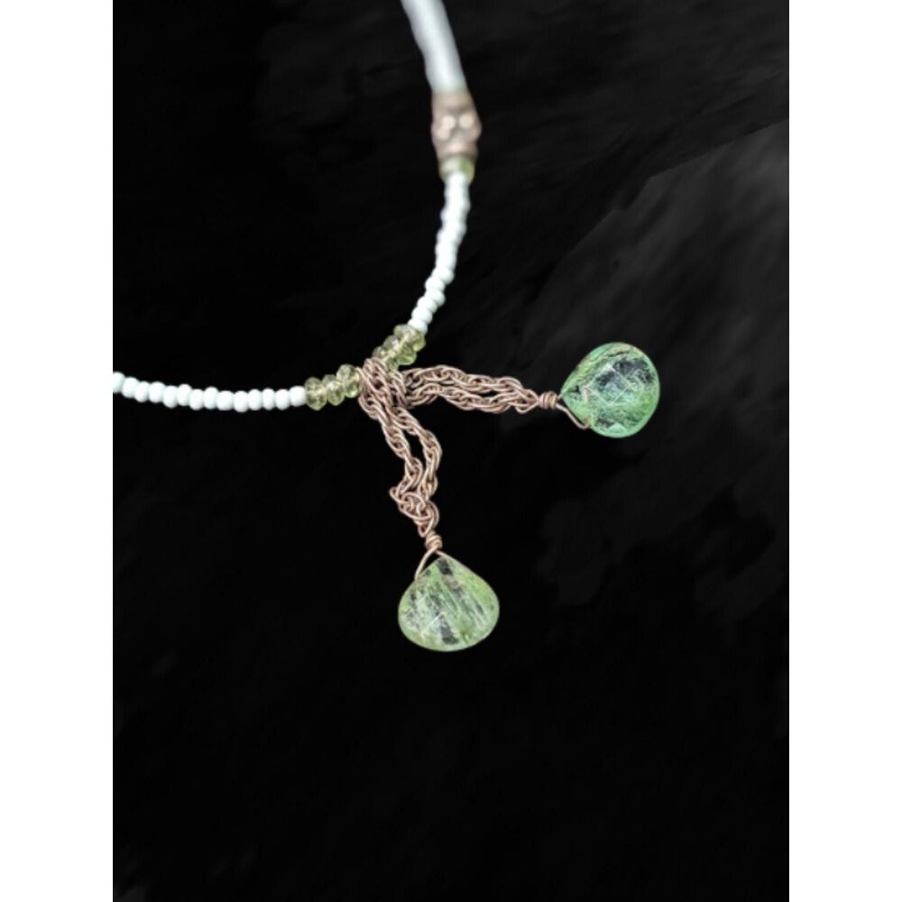 White Bead And Green Stone (Possibly adventurine) 925 Sterling Necklace